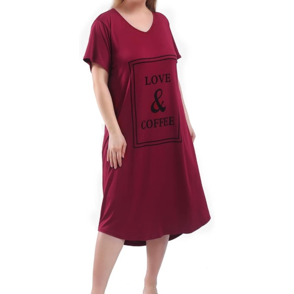 3 Pack Plus Size Nightgowns VNeck Nightshirts Short Sleeve Love & Coffee Dog Mom - Picture 5 of 12